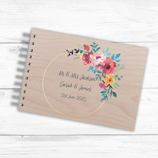 Watercolour Bouquet - Personalised Guest Book Available in Wood or Frosted Acrylic