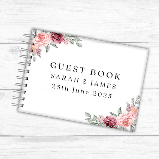 Elegant Flowers Personalised Guest Book, Available in Wood or Frosted Acrylic