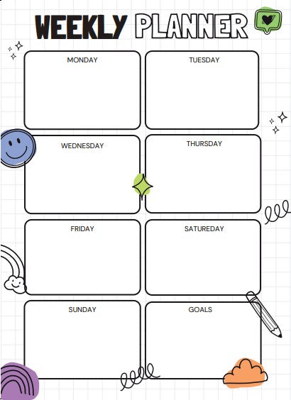 Black and White Weekly/Daily Planner Pad, Colourful Daily Desk Planner, Modern Design, 52 Page Weekly Planner, Made to Order, UK Supplier