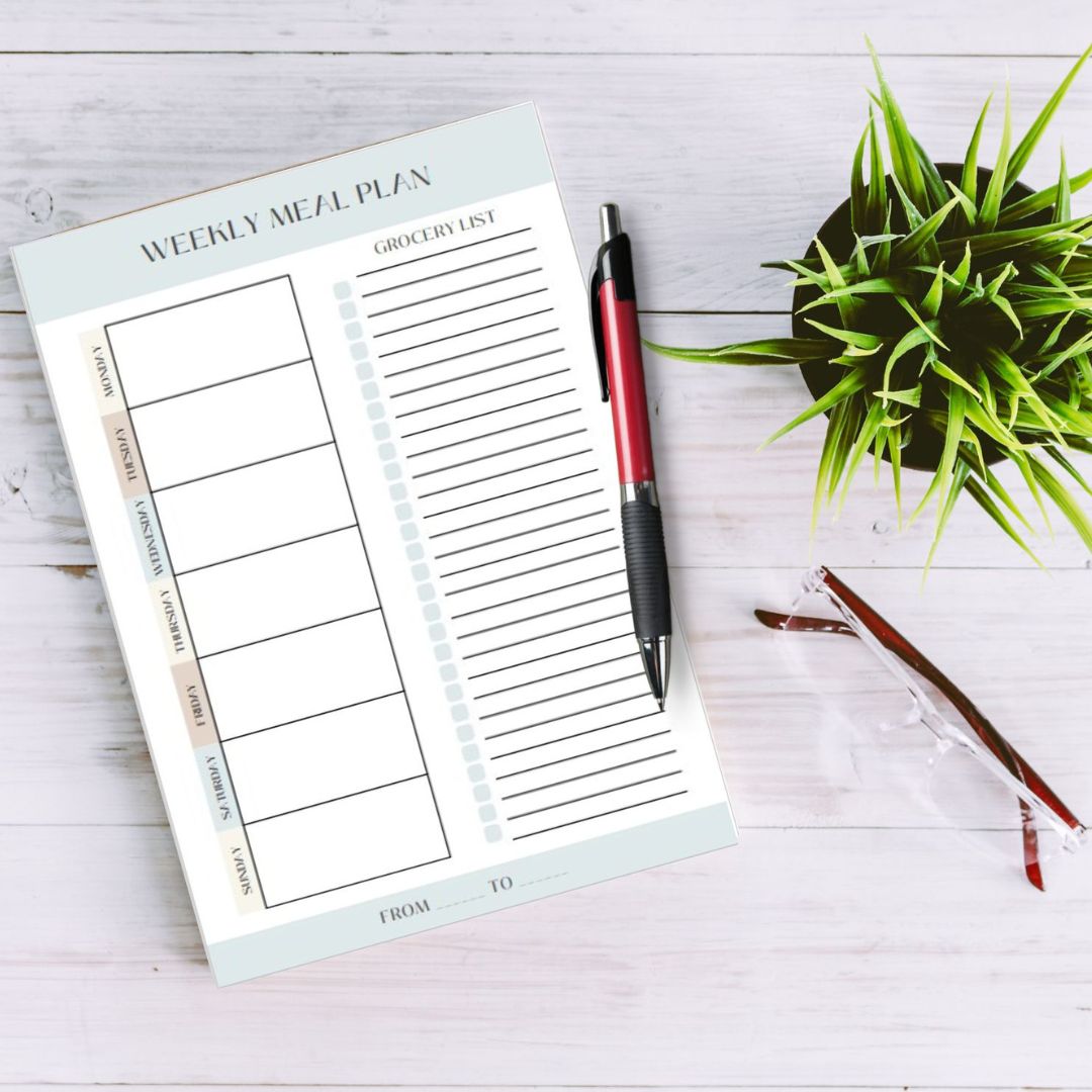 White and Green Simple Meal Planner & Shopping List Pad, Shopping List Pad, 52 Week Meal Planner, A5 Notepad, List Pad, Weekly List