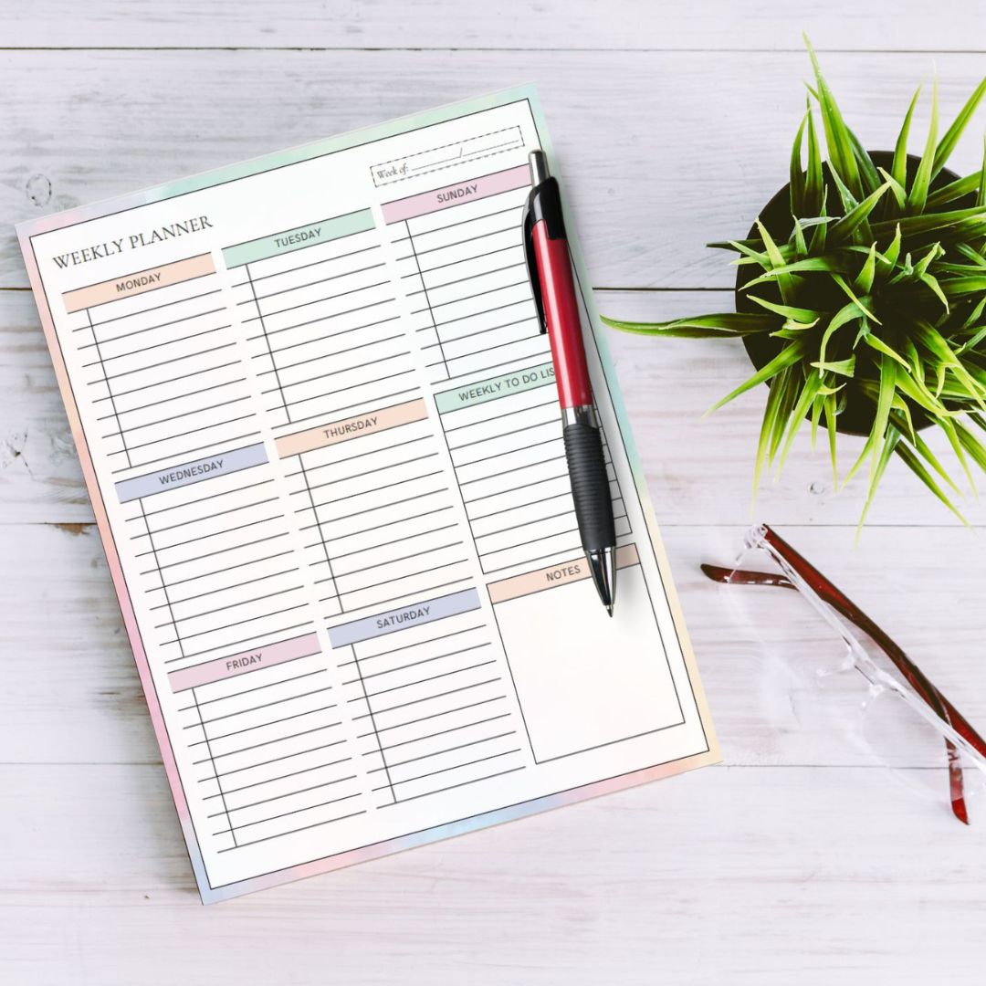 Pink & Green Weekly/Daily Planner Note Pad, Classic Daily Desk Planner/Organiser, Modern Design, 52 Page Weekly Planner Notepad, UK Supplier