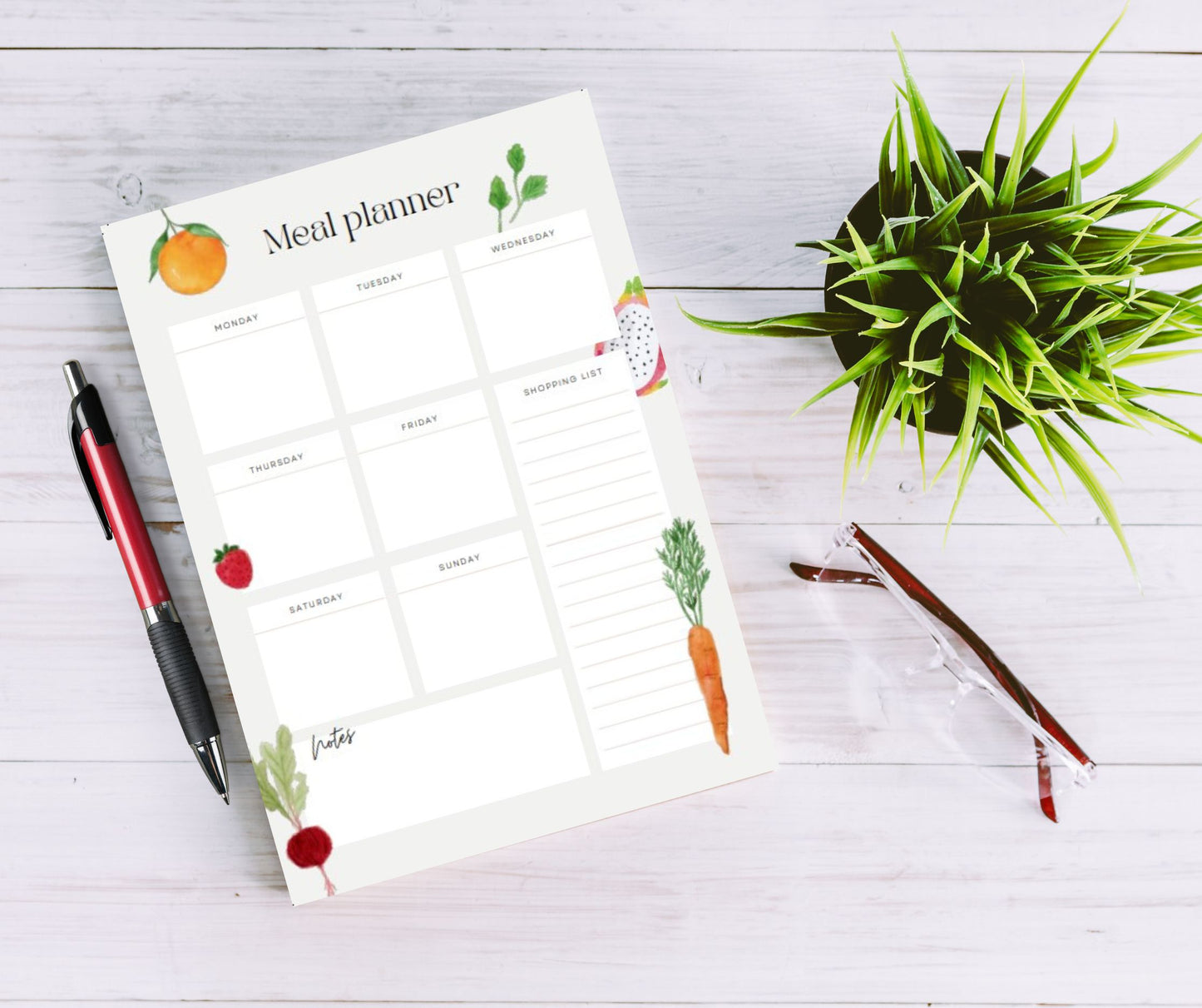 Meal Planner & Shopping List Pad, Shopping List Pad, 52 Week Meal Planner, Colourful Fruits, A5 Notepad, List, Weekly List, Made to Order