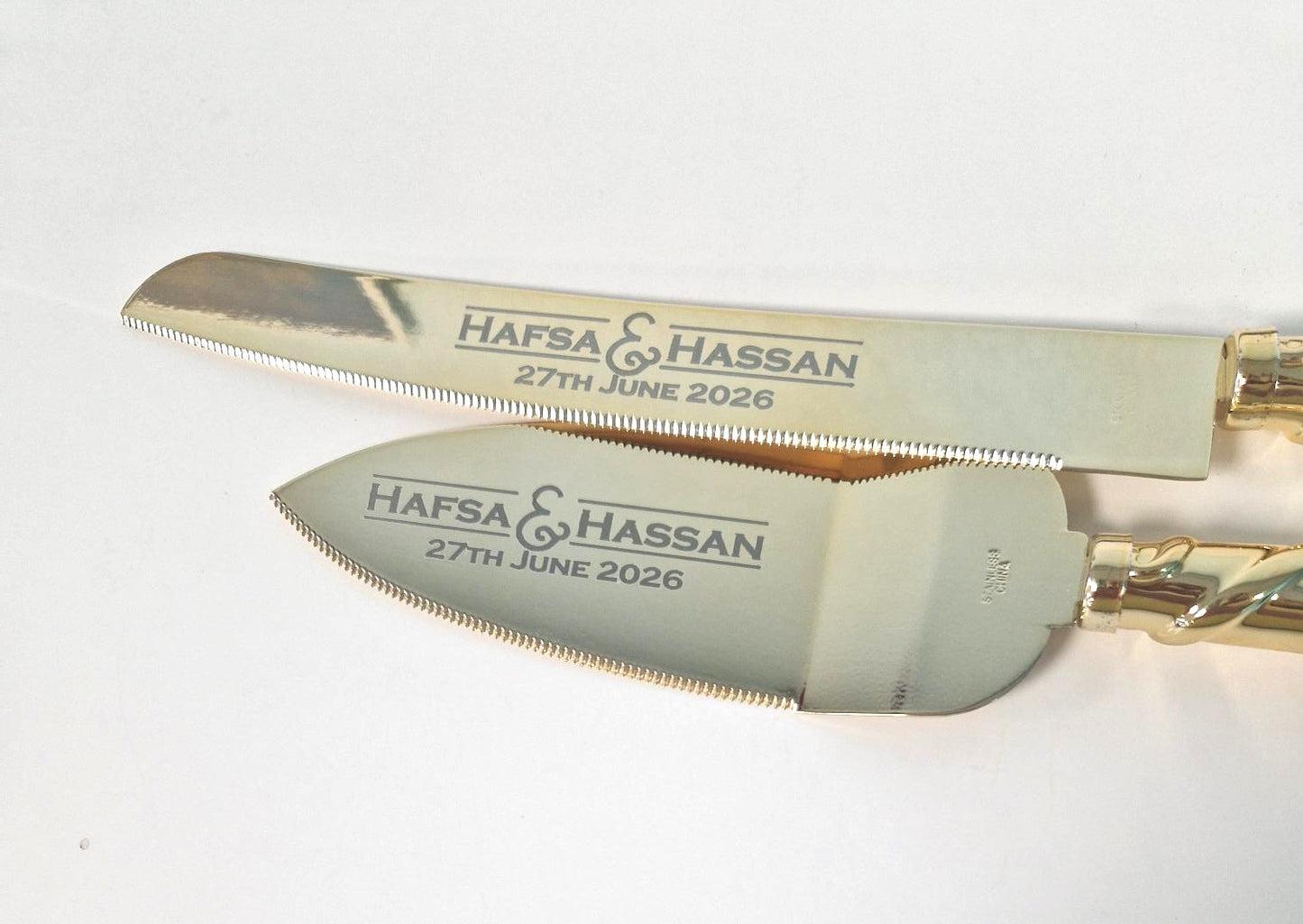 Diamante Hearts Personalised Wedding Cake Knife & Serving Set, Wedding Keepsake, Laser Engraved Personalised Serving Set, Wedding Cake Knife & Server