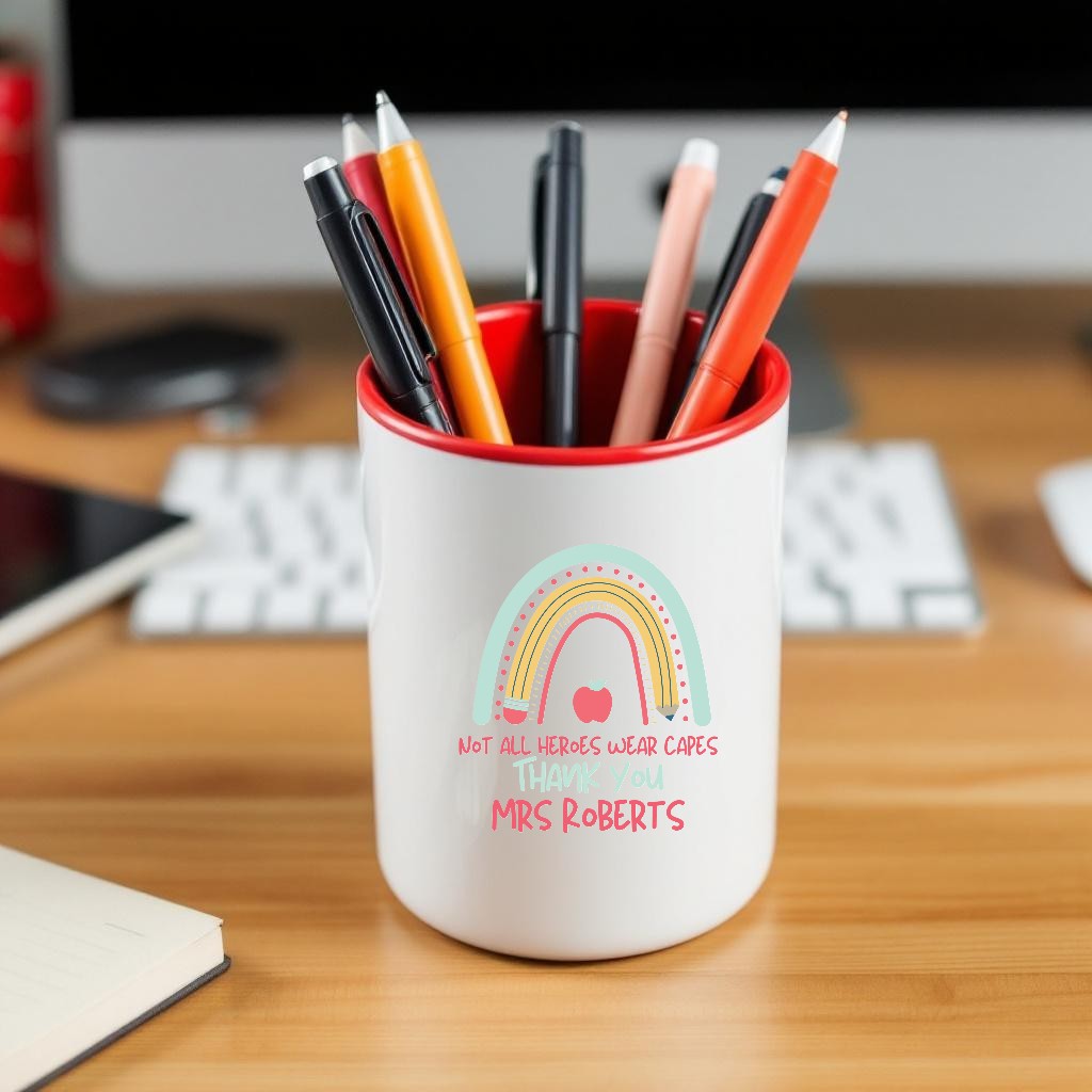 Heroes Rainbow Personalised Teacher Pen Pencil Pot, Made to Order, Personalised Teacher Gifts, End of Term, Gifts for All Occasions