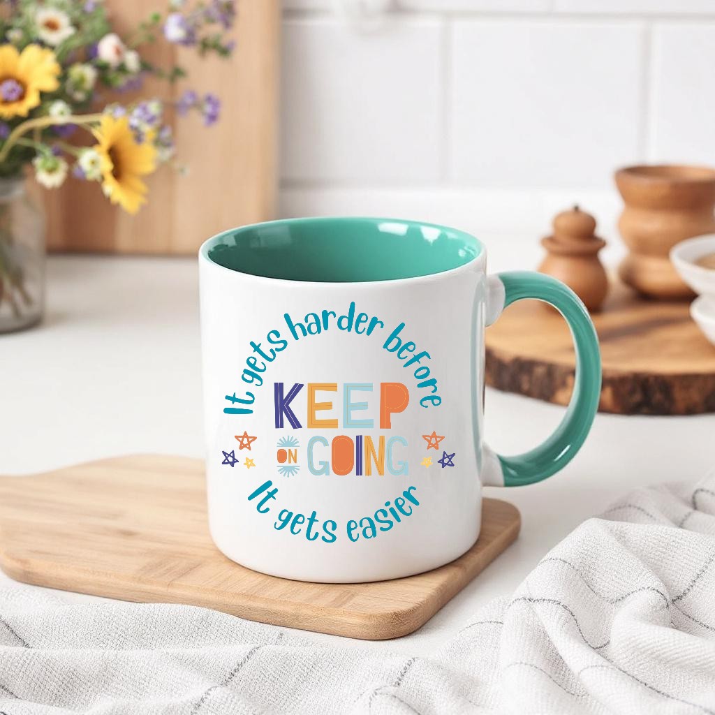 Motivational Teal Coffee Mug: "Keep On Going" Inspirational Gift