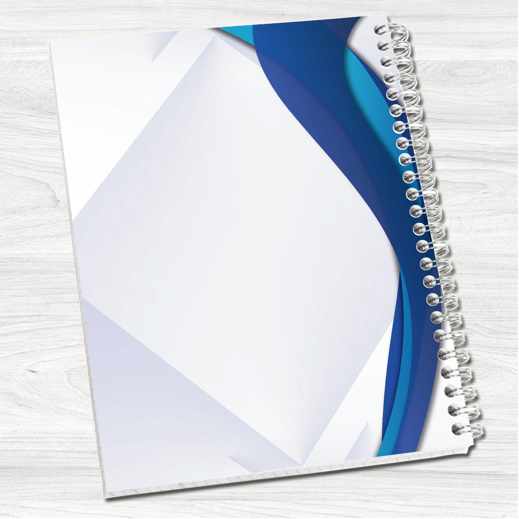 Blue & White Modern Personalised Wirebound Notebook