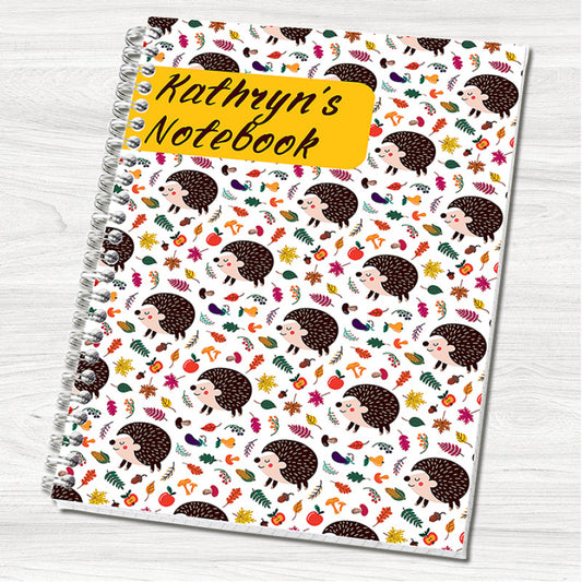 Hedgehog White A5 Personalised Notebook