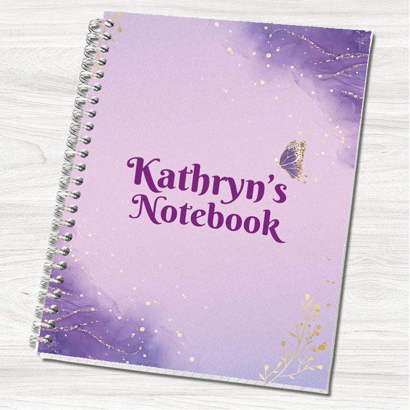 Personalised Purple Notebook: Gold Splatter, Wire Bound (A5/A4)