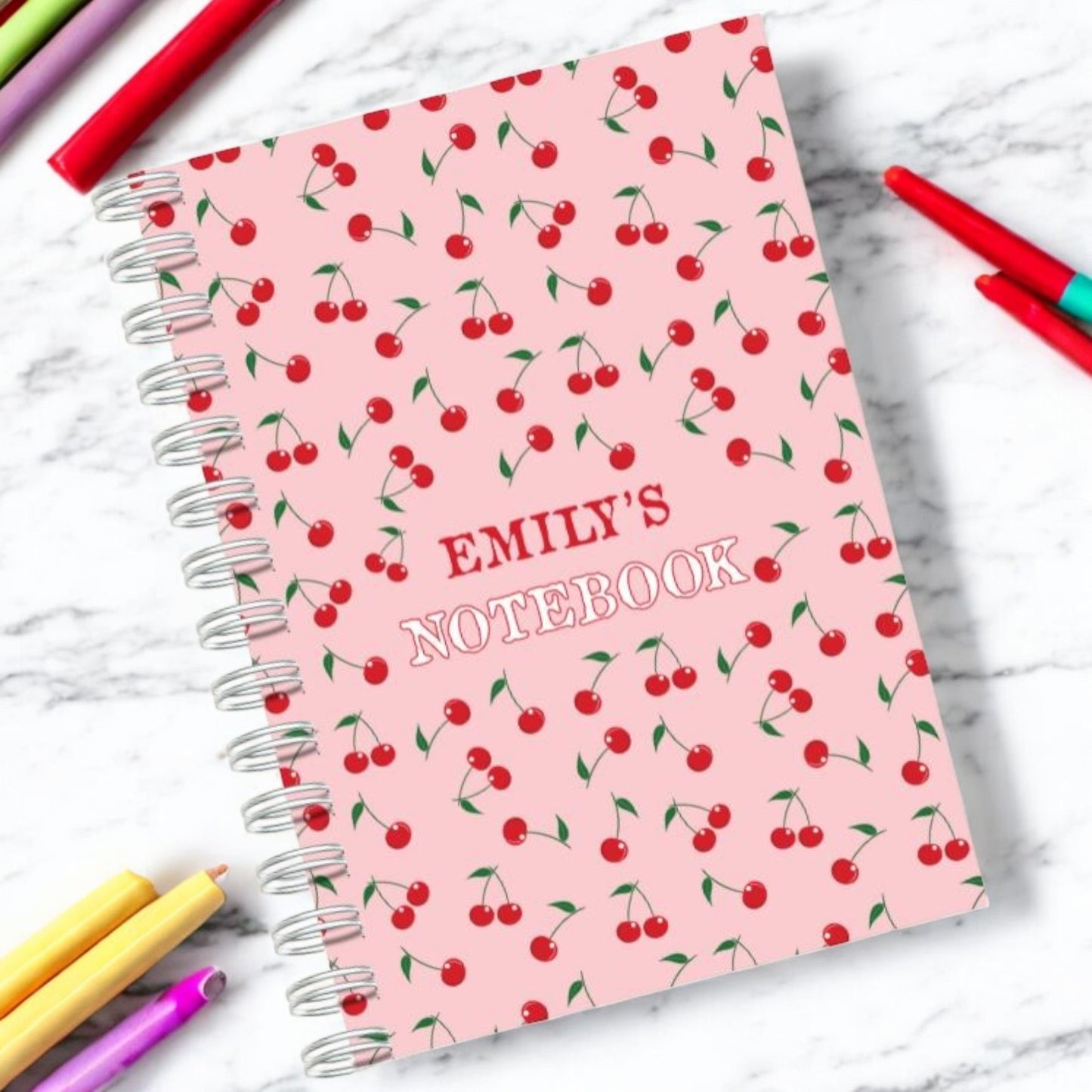 Cherries A5/A4 Personalised Notebook, End of Term Gifts, Gifts for Teacher, Gifts for Students, Made to Order, Bespoke