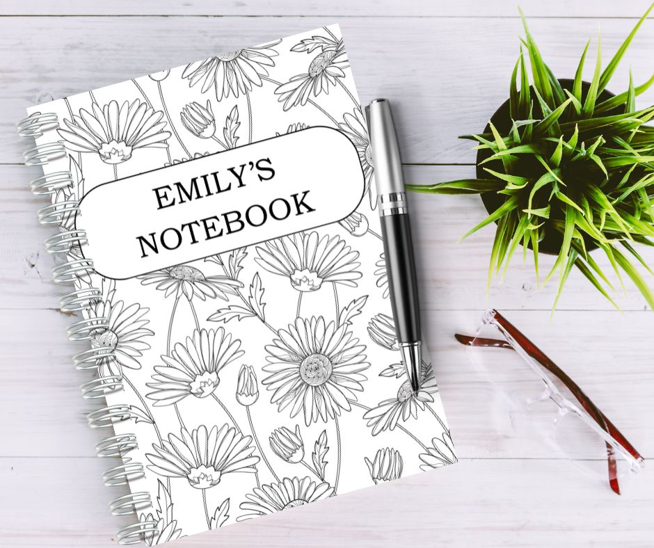 Personalised Daisy Notebook: Black and White A5, 50 Lined Pages