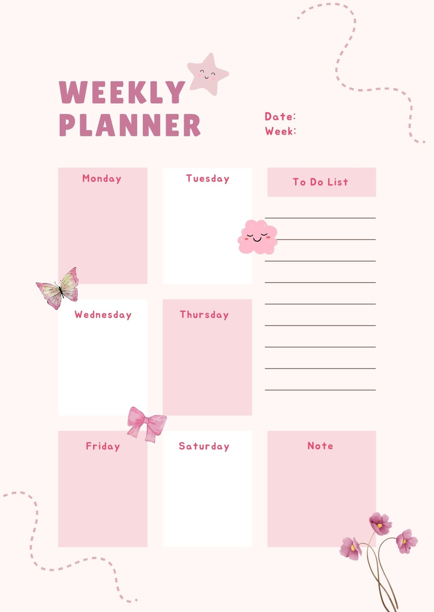 Pink Pastel Weekly Planner, 52-Page Organiser