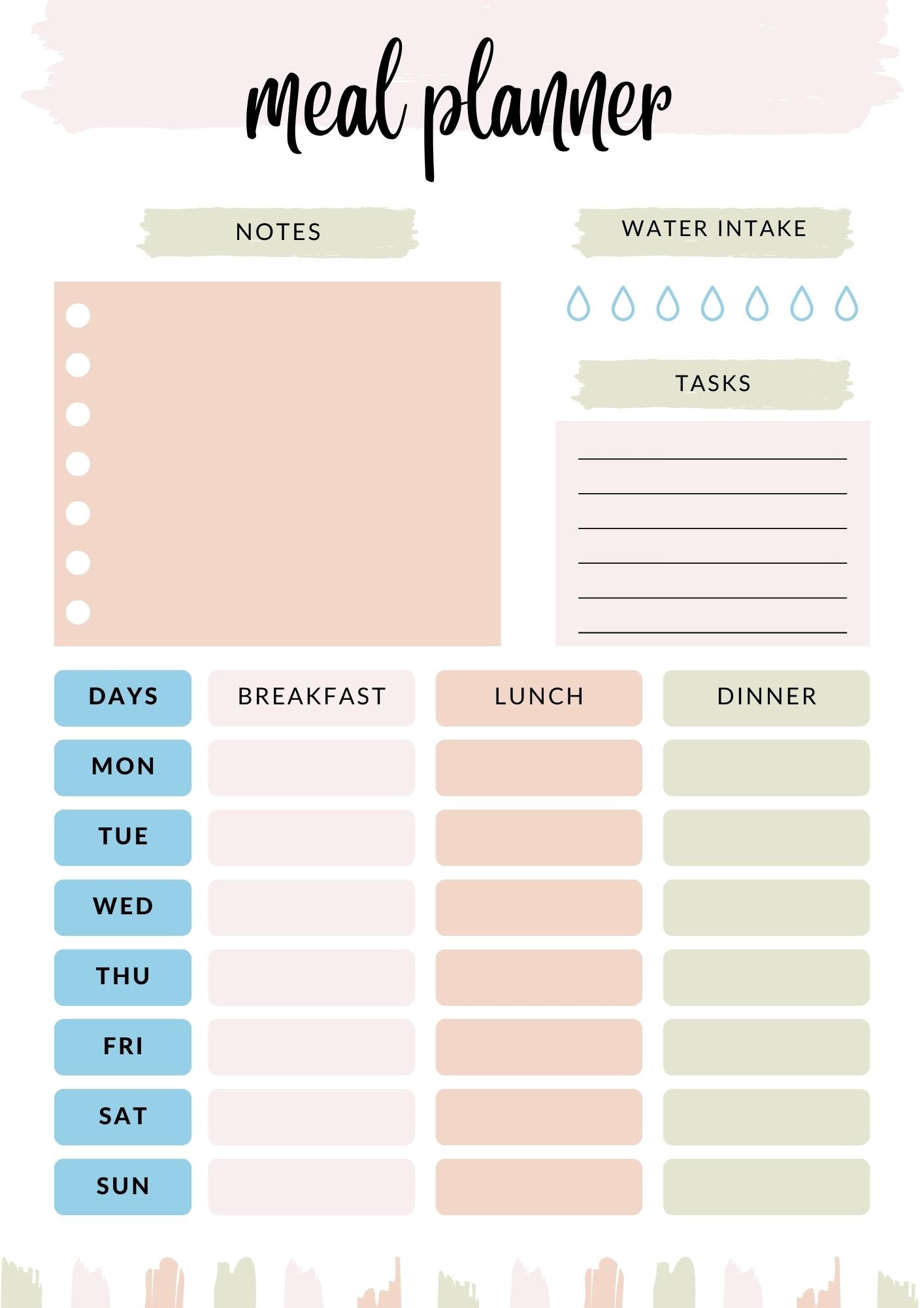 Pastels A5 Weekly Meal Planner, 52 Page Planner