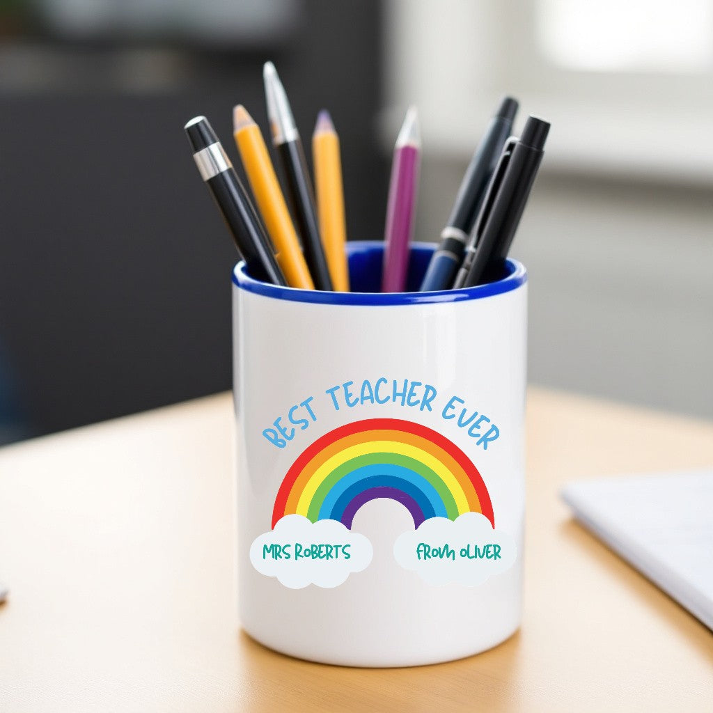 Rainbow & Clouds Personalised Teacher Pen Pencil Pot, Made to Order, Personalised Teacher Gifts, End of Term, Gifts for All Occasions