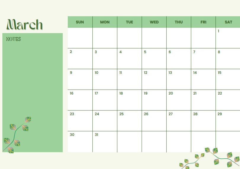 Brights A5 Desk Calendar - March