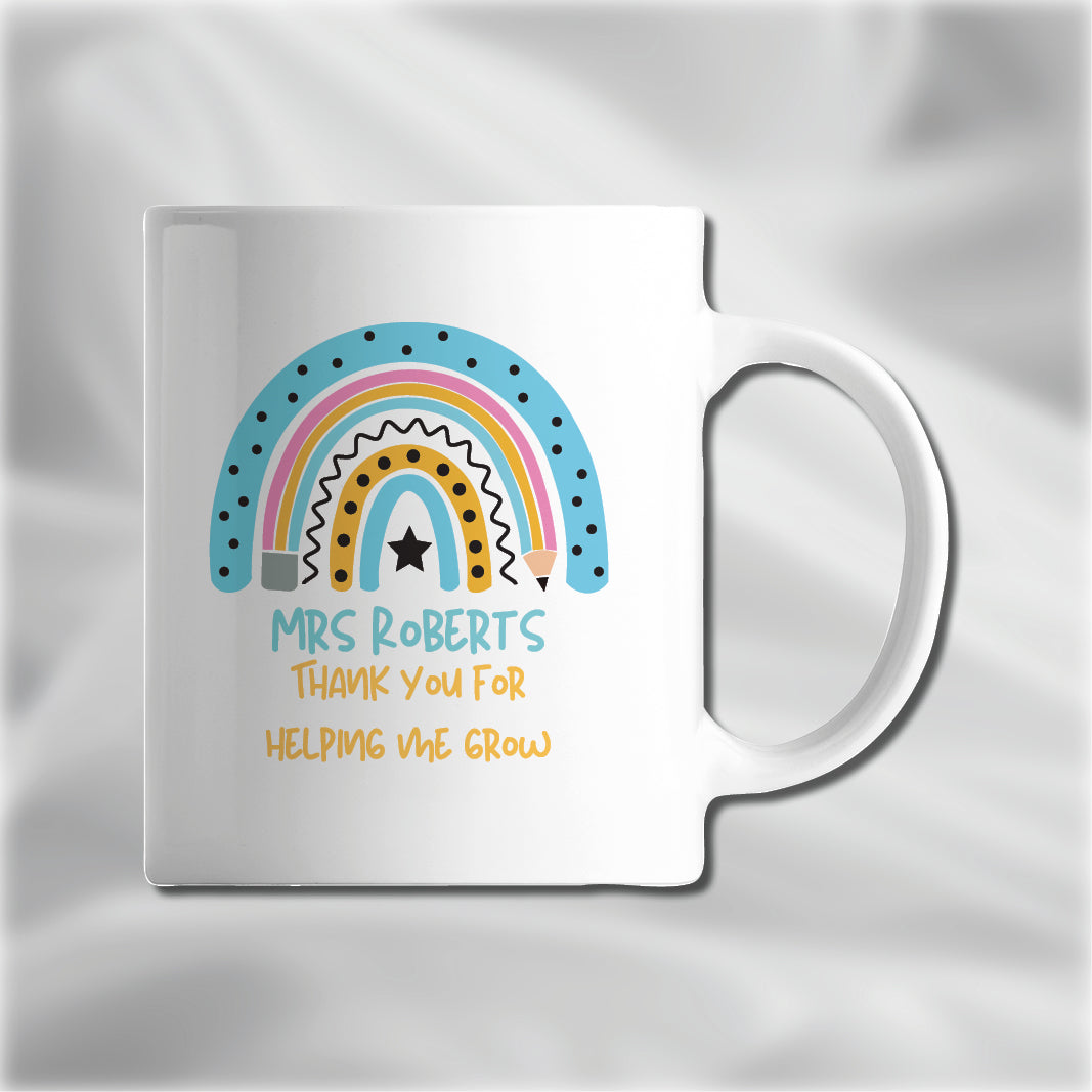 Blue Rainbow Personalised Teacher Mug, End of Term, End of Year Gifts