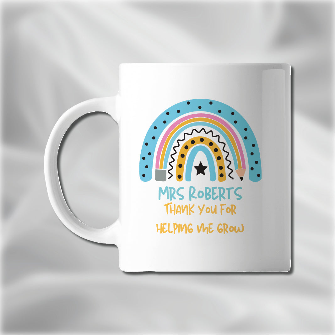 Blue Rainbow Personalised Teacher Mug, End of Term, End of Year Gifts