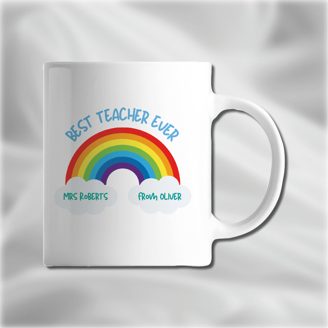 Rainbow & Clouds Personalised Teacher Mug, End of Term, End of Year Gifts, Gifts for Teacher