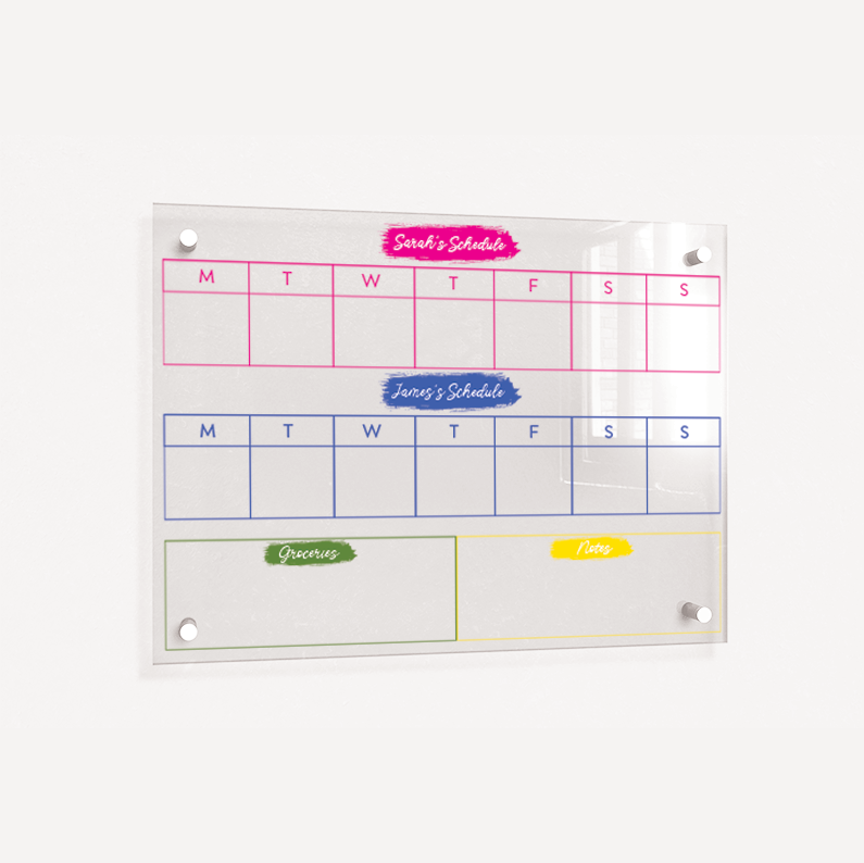 His n Hers Weekly Wall Planner, Personalised Extra Large Planner, Weekly Organising Board, Wall Mountable, Wipe Clean Kitchen Menu Board