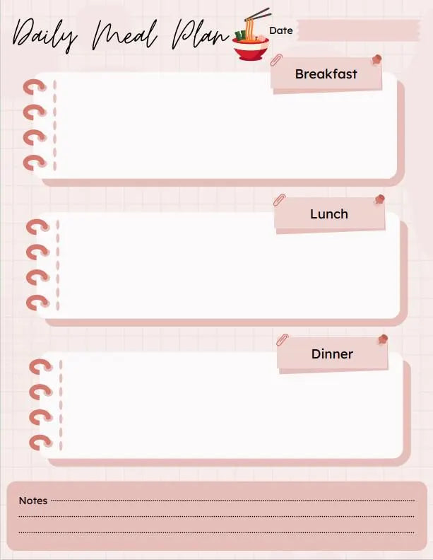 Pink Meal Planning Pad, Colourful Daily Meal Planner, Modern Design, 52 Page Planner, Perfect for Meal Planning, Made to Order in the UK