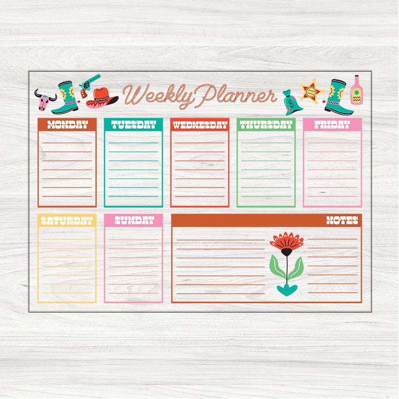 Western Weekly Wall Planner, Personalised Extra Large Planner, Weekly Organising Board, Wall Mountable, Wipe Clean Kitchen Menu Board