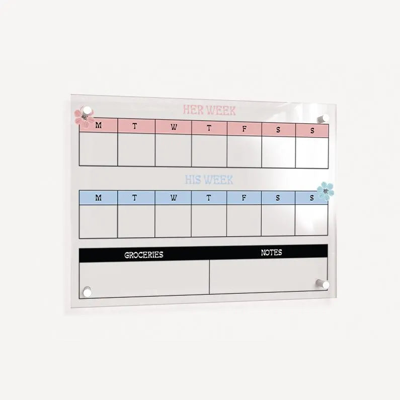 His and Hers Wall Planner, Acrylic Large Planner, Weekly Organising Board, Wall Mountable, Wipe Clean Kitchen Menu Board, Made to Order