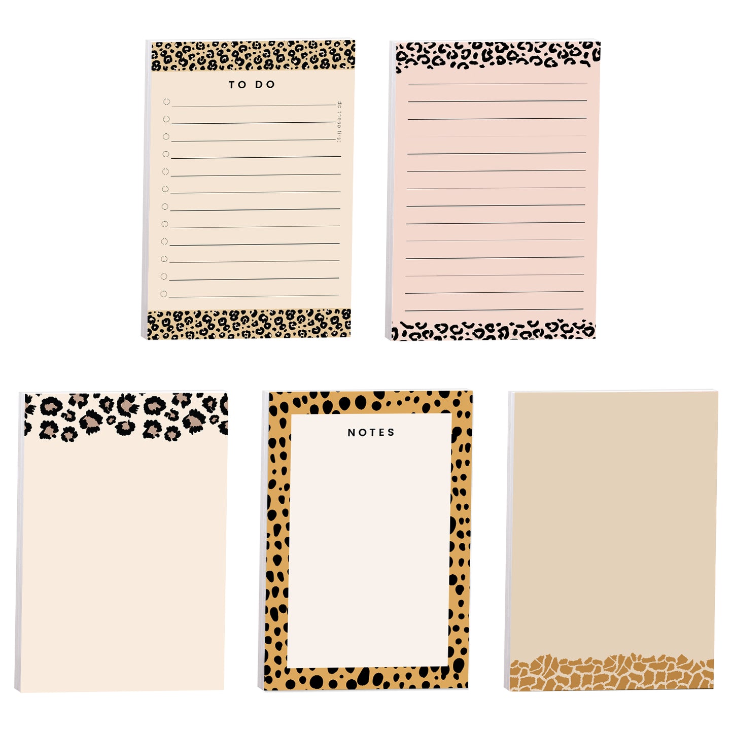 Modern Animal Print Sticky Notes, 10.16 x 15.24cm Repositionable Sticky Note Pads, Five Unique Pattern Designs, Cheetah Leopard Sticky Notes