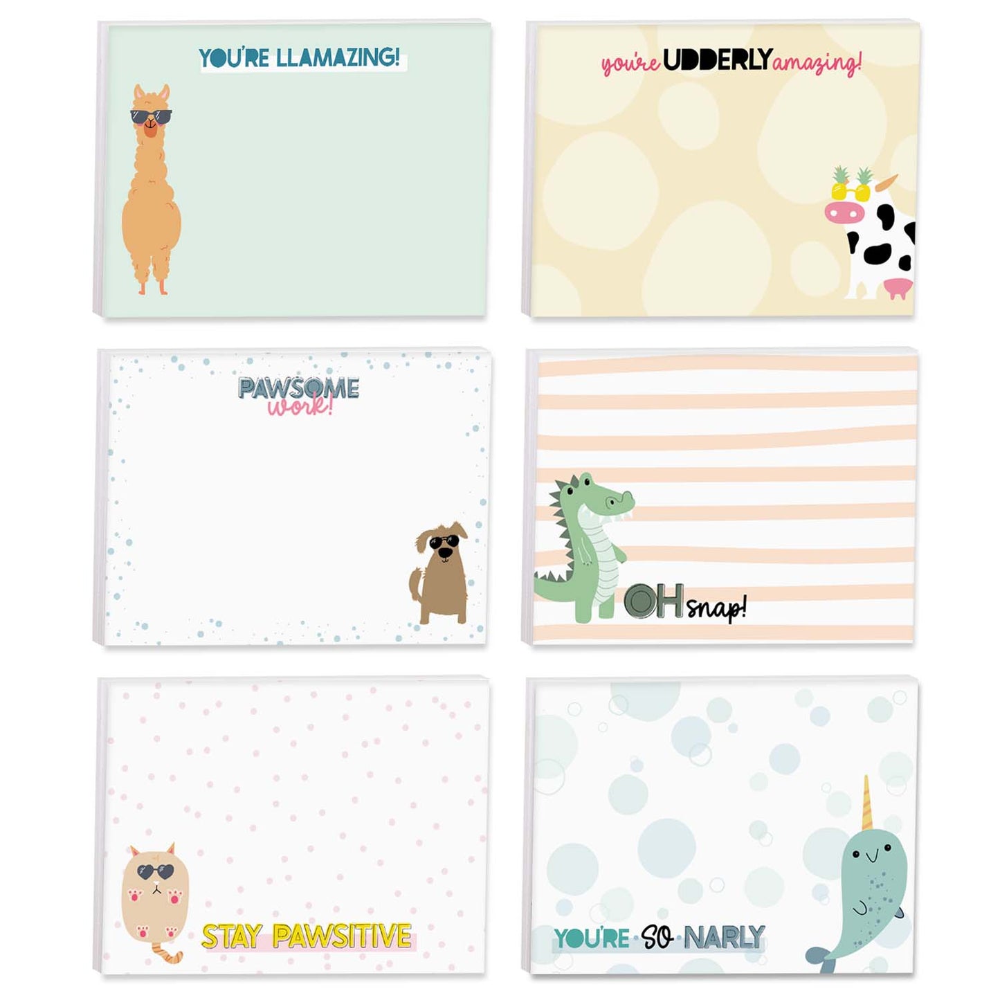 Cute Animal Pun Sticky Note Pads / 7.62  x 10.16 cm Clever Sticky Notes / Set Of 6 Pads / 50 Sheets Per Pad / Trendy Gift Idea