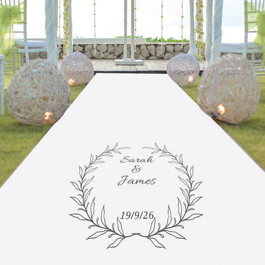 Elegant Leaf Personalised Wedding Aisle Runner, Available in 3 Sizes