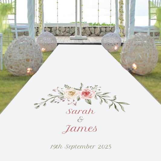 Personalised Pink & Cream Roses Aisle Runner: Custom Wedding Decor