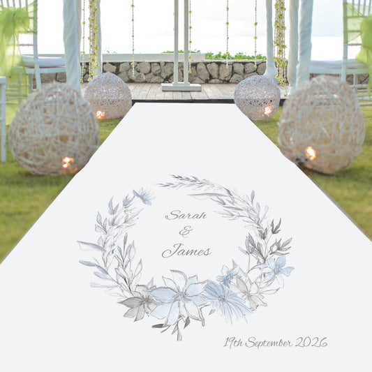 Personalised Blue Floral Aisle Runner - 3 Sizes Available