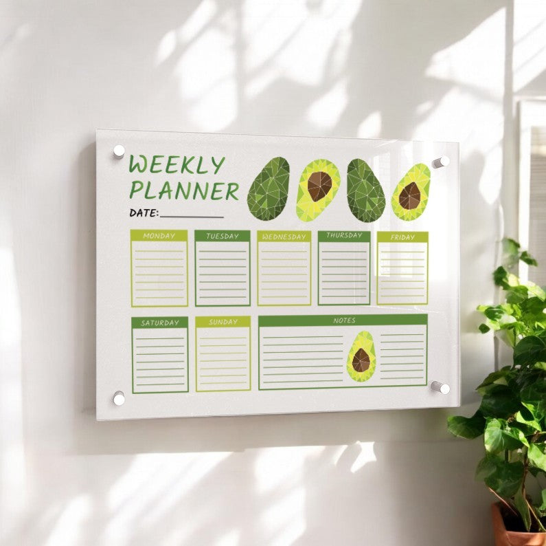 Avocado Weekly Wall Planner, Personalised Extra Large Planner, Weekly Organising Board, Wall Mountable, Wipe Clean Kitchen Menu Board