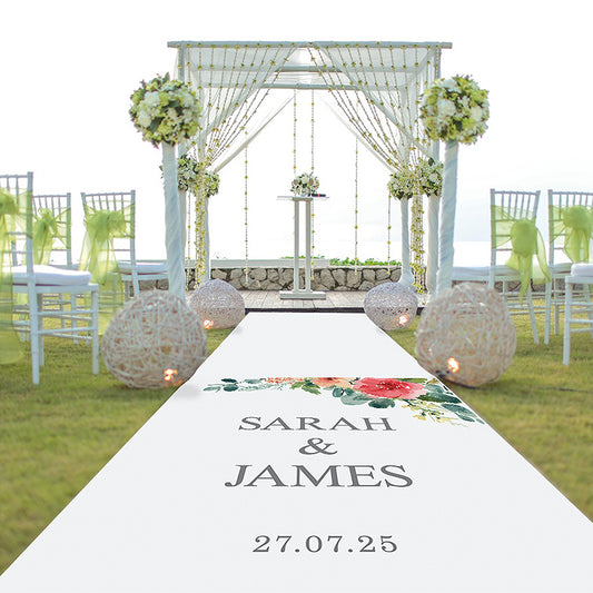 Watercoloured Flowers Personalised Weddig Aisle Runner