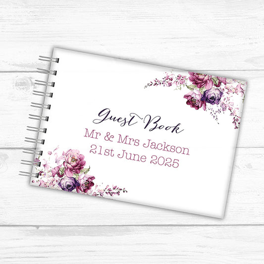 Personalised Wood / Frosted Acrylic Wedding Guest Book - Vintage Flowers