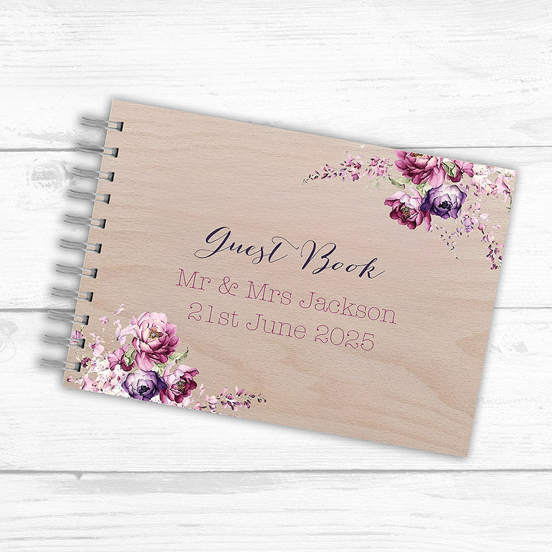 Personalised Wood / Frosted Acrylic Wedding Guest Book - Vintage Flowers