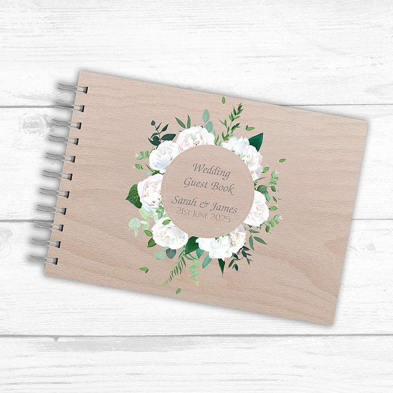 Painted Blooms Guest Book - Personalised Guest Book Available in Wood or Frosted Acrylic