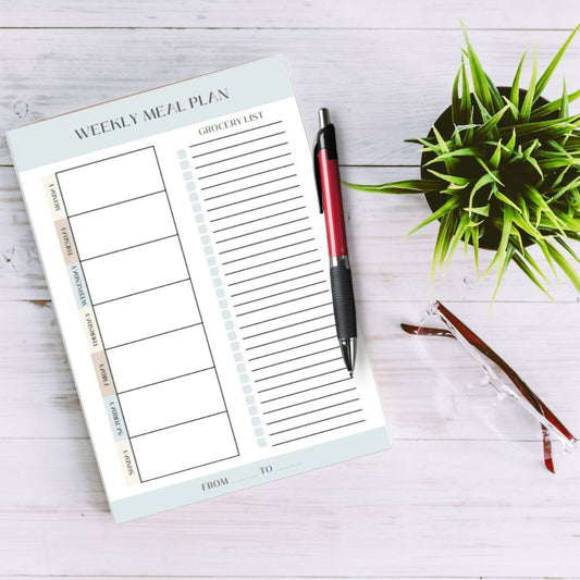 White and Green Simple Meal Planner & Shopping List Pad, Shopping List Pad, 52 Week Meal Planner, A5 Notepad, List Pad, Weekly List
