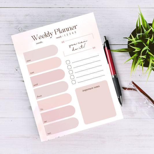 Blush A5 Weekly Planner, 52-Page Minimalist Organiser