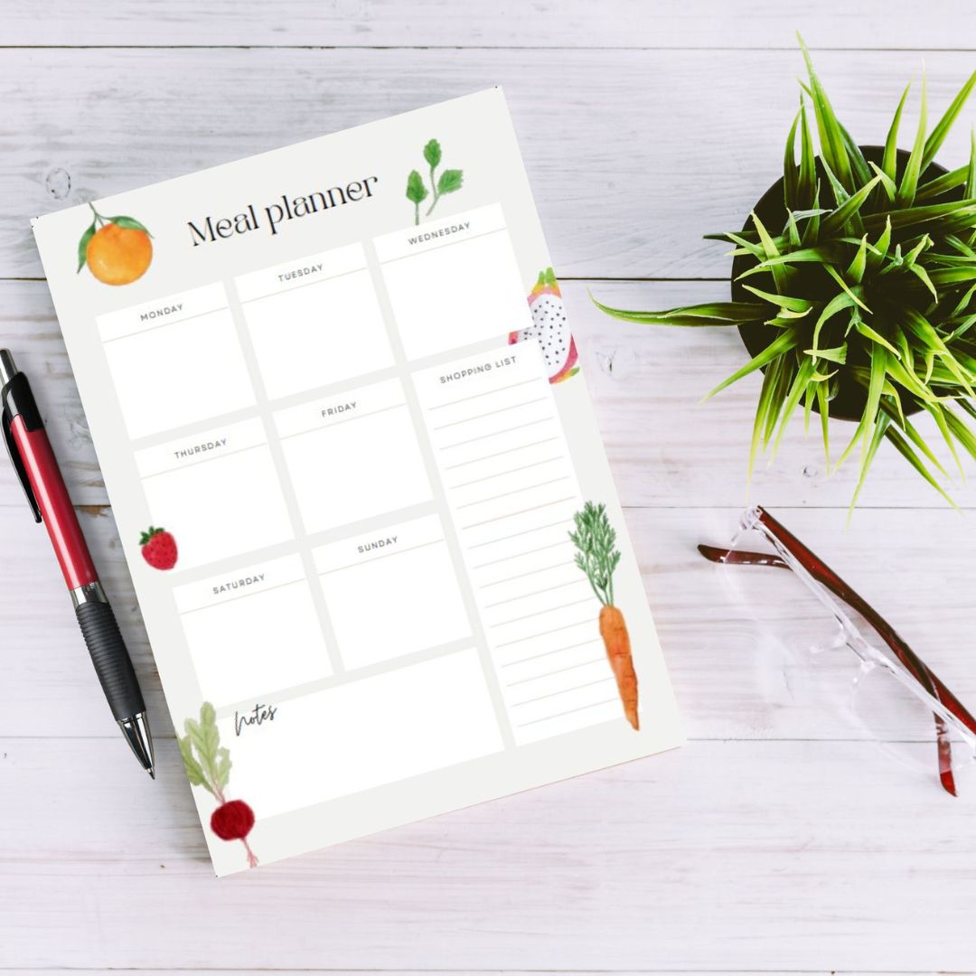 Meal Planner & Shopping List Pad, Shopping List Pad, 52 Week Meal Planner, Colourful Fruits, A5 Notepad,  List, Weekly List, Made to Order