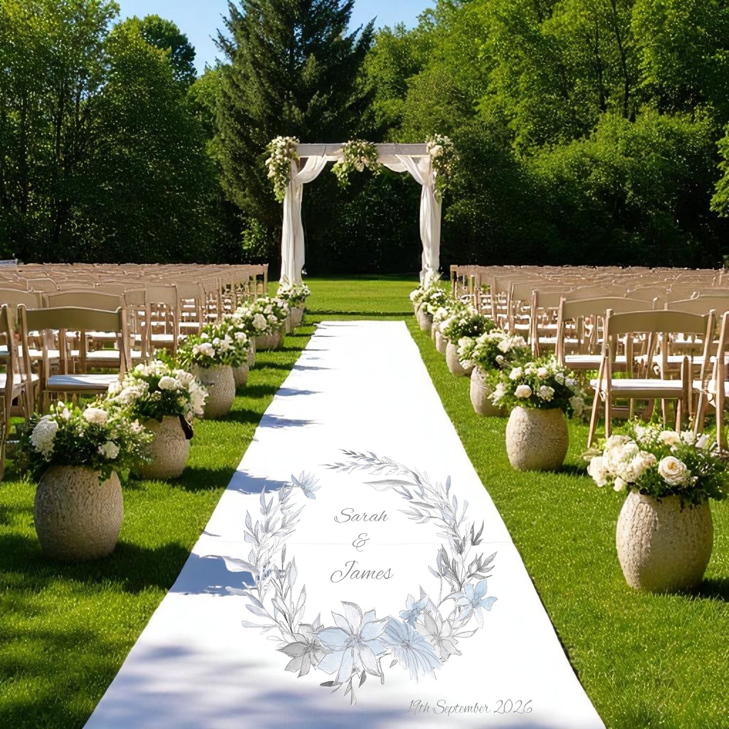 Personalised Blue Floral Aisle Runner - 3 Sizes Available