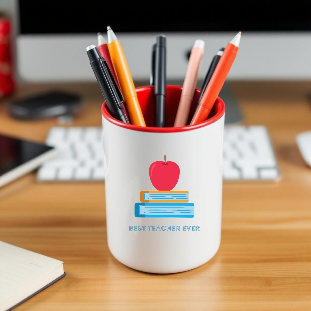 Apple & Books Teacher Pen/Pencil Pot, Made to Order Gifts, Gifts for Teacher, End of Term, Gifts for All Occasions, Bespoke Gifts for All