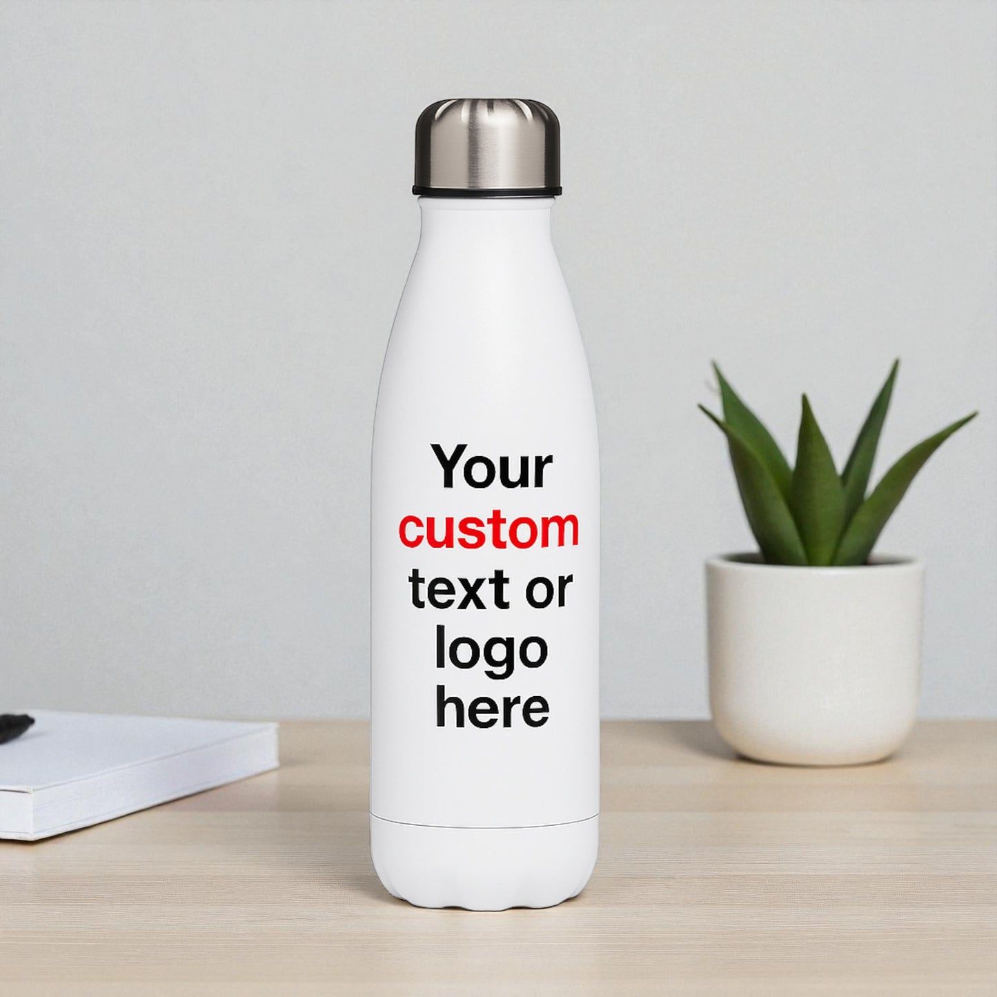 Personalised White Stainless Steel Water Bottle: Custom Logo or Text