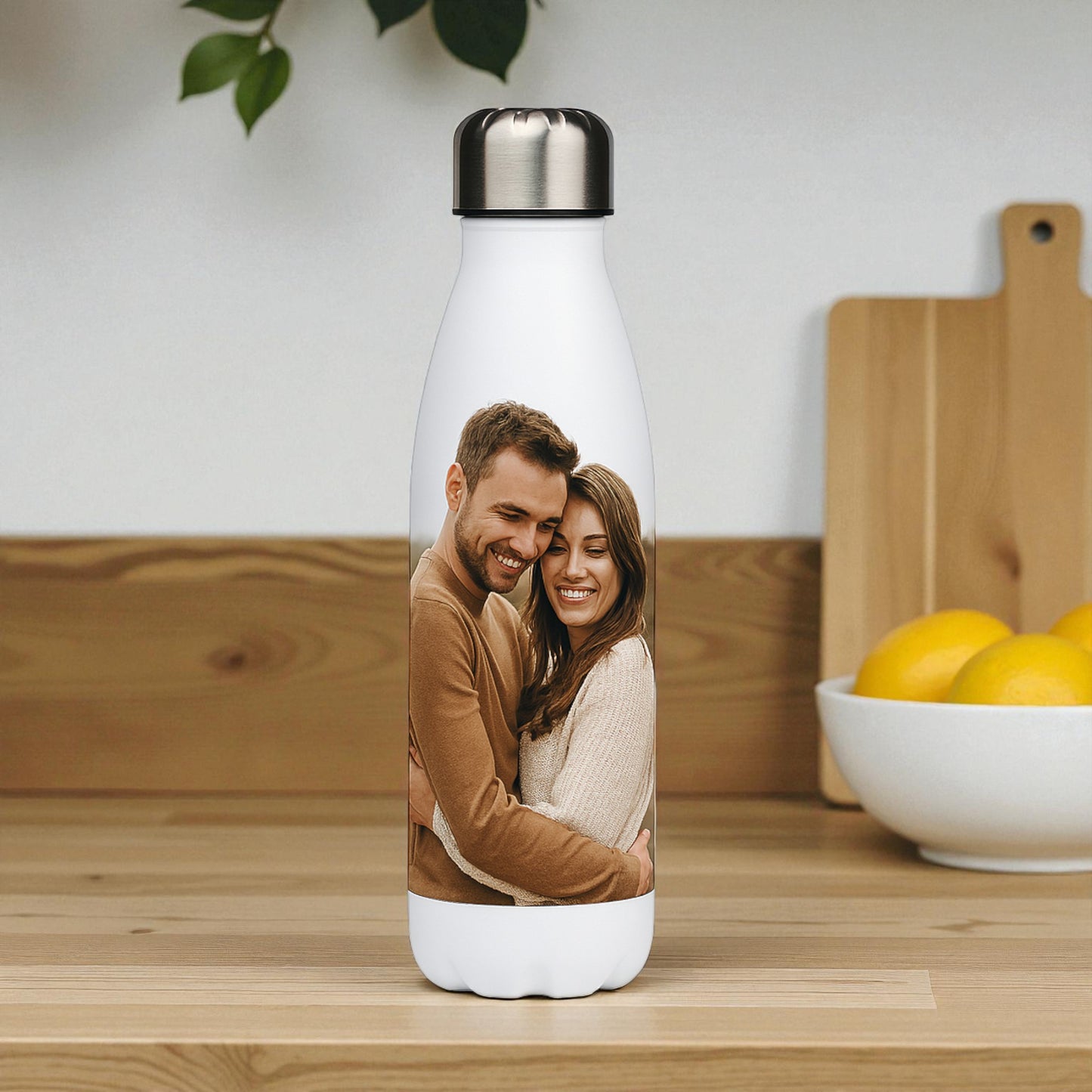 Personalised White Stainless Steel Water Bottle: Custom Logo or Text