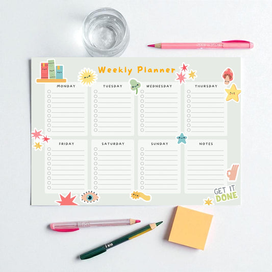 Pink n White Weekly Paper Planning Pad – 52 Sheets for a Full Year of Organised Living, Appointments, To-Do List, Shopping List and Notes