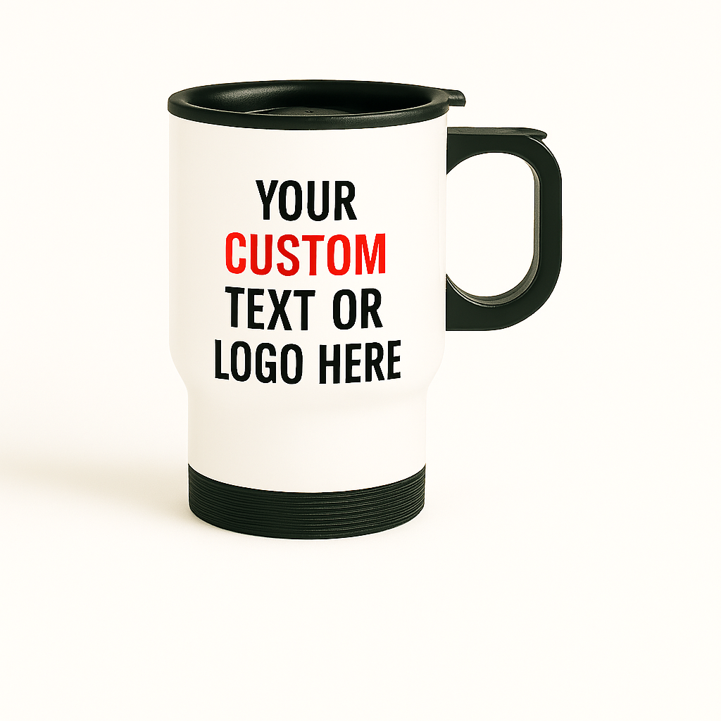 Custom Travel Mug - Custom Logo | Insulated Stainless Steel | Football Club Gift | Black & White Design