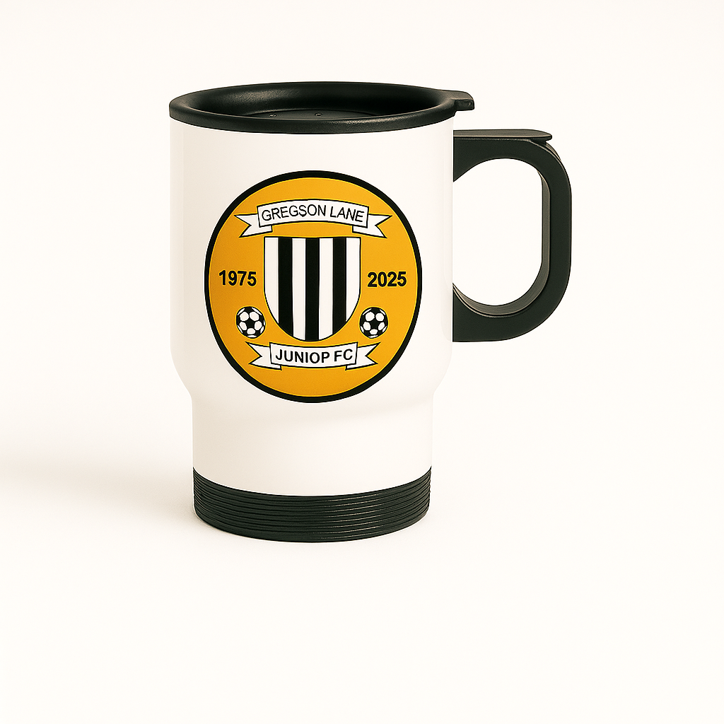 Custom Travel Mug - Custom Logo | Insulated Stainless Steel | Football Club Gift | Black & White Design
