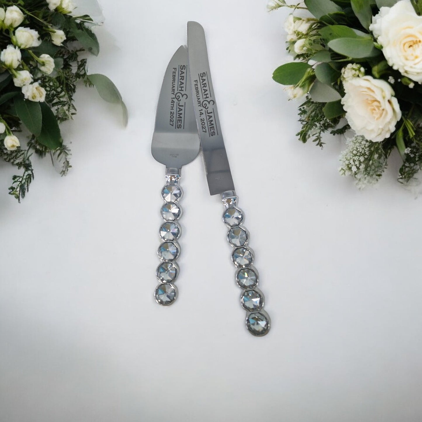 Glitz & Glamour Personalised Serving Set, Personalised Wedding Cake Serving Set, Wedding Cake Knife & Server