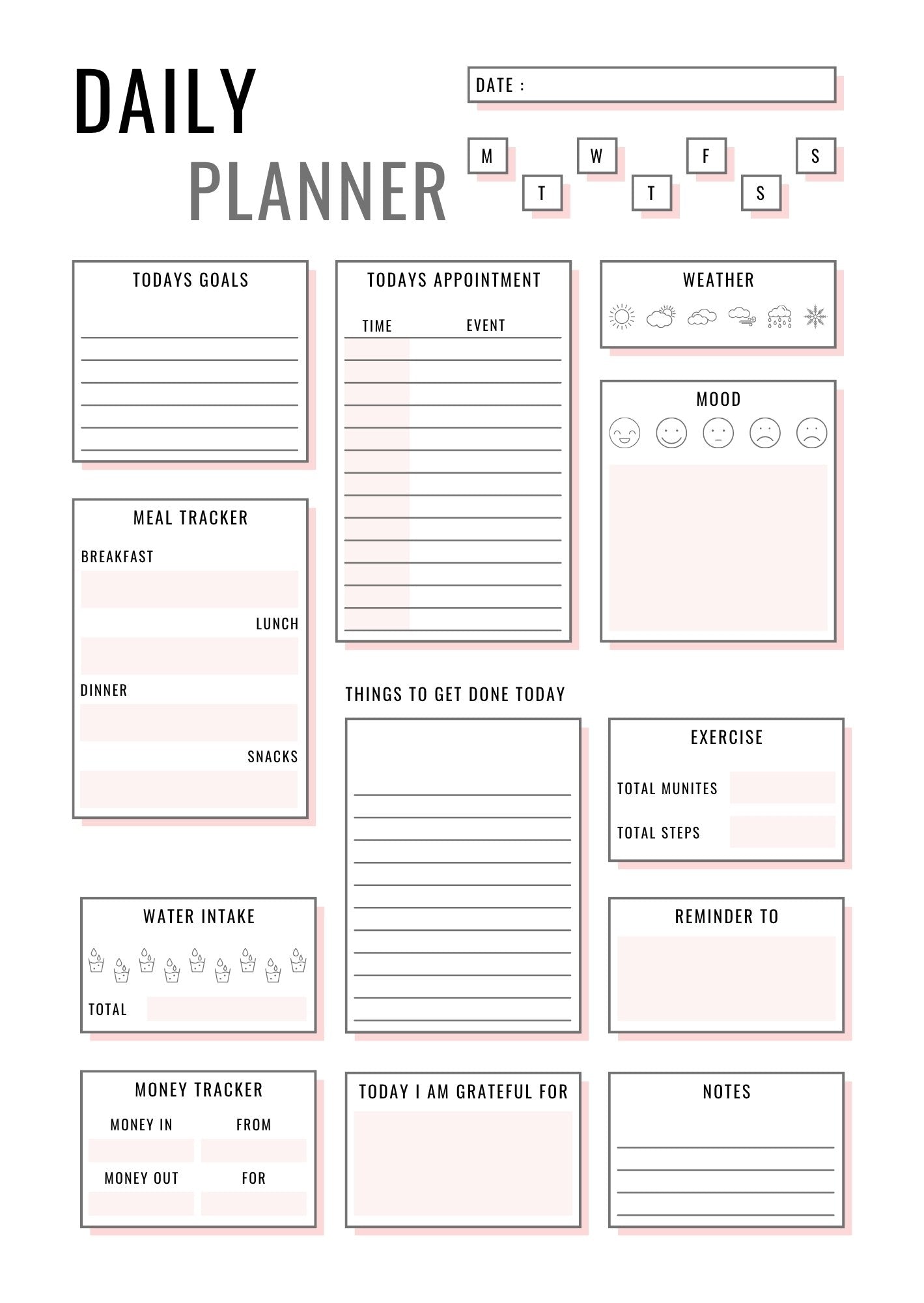 Elegantly Pink Weekly Planner, 52-Page Undated Organiser