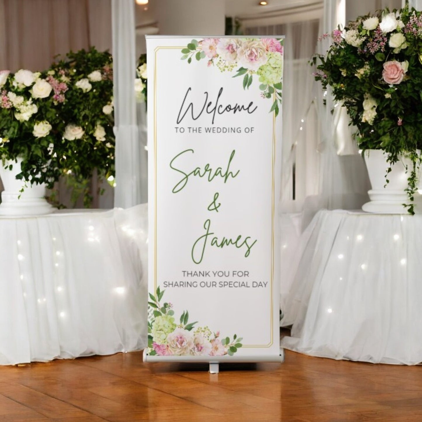 Floral Wedding Banner, Personalised Roller Banners, Wedding Welcome Banners, Made to Order, Bespoke Wedding Banners, Floral Themed Welcome Banners