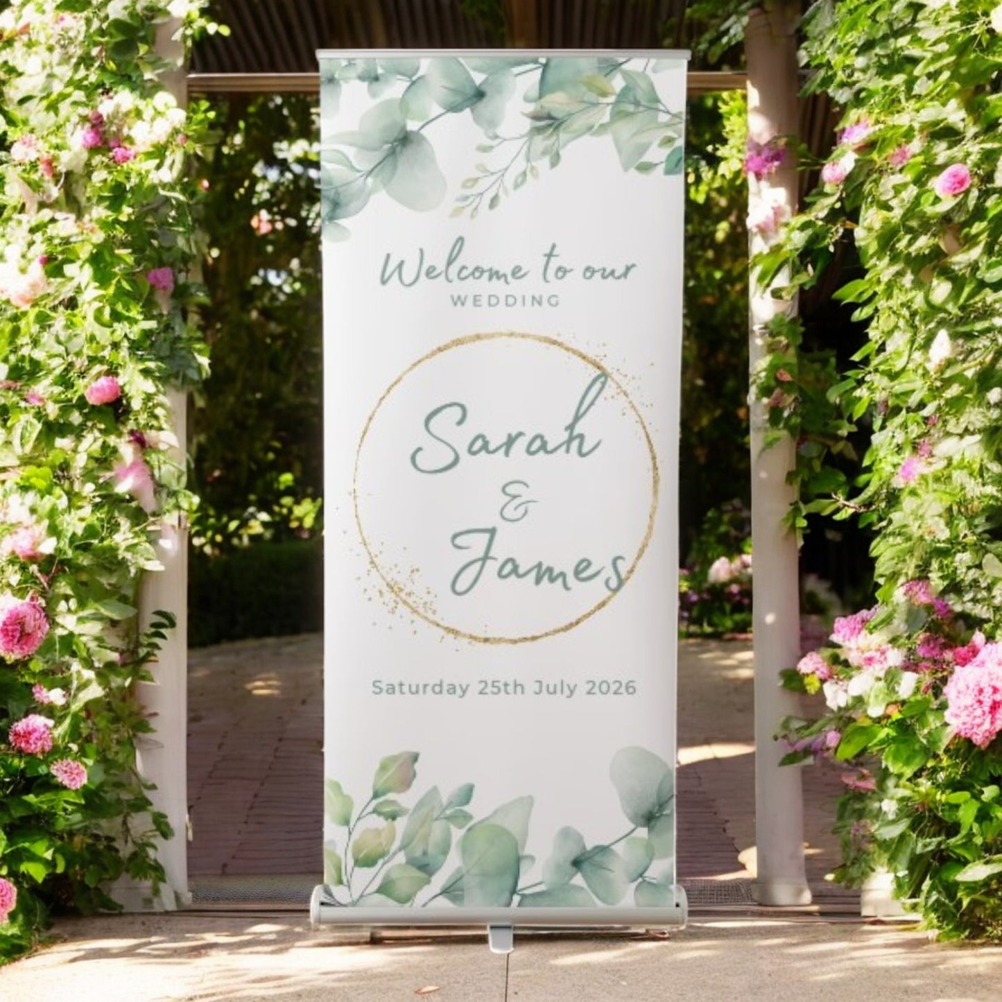 Green Leaves Wedding Roller Banner