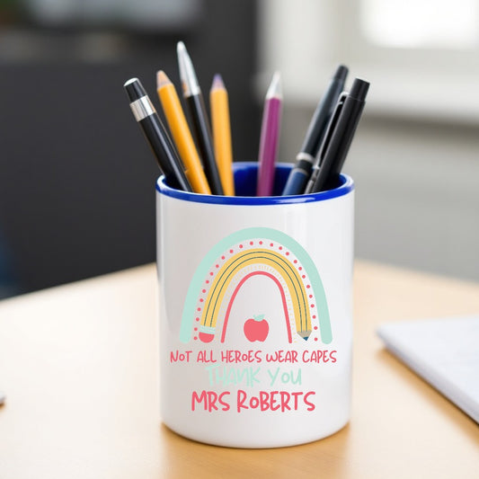 Heroes Rainbow Personalised Teacher Pen Pencil Pot, Made to Order, Personalised Teacher Gifts, End of Term, Gifts for All Occasions